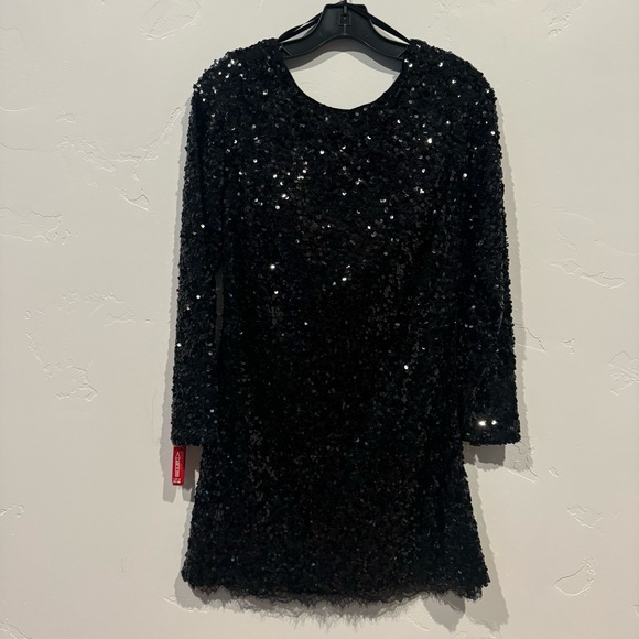 Sachin and Babi Black Cameron Sequin Mini Dress: Long Sleeve - Picture 3 of 15